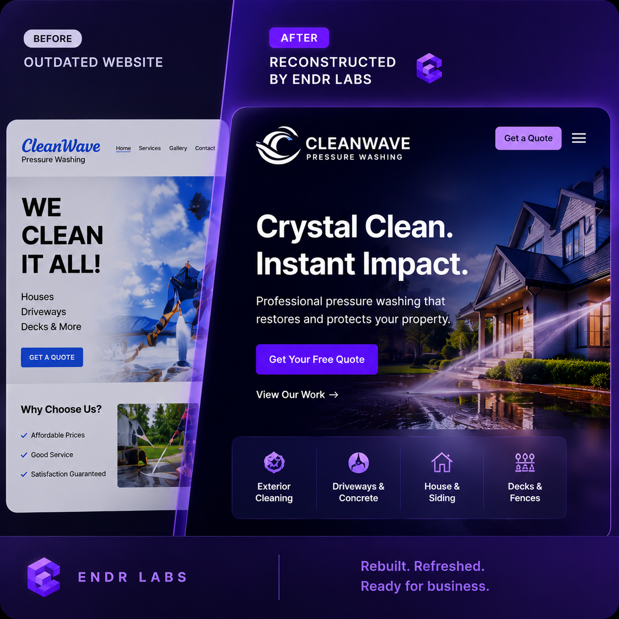 Cleanwave Pressure Washing website reconstruction by ENDR LABS