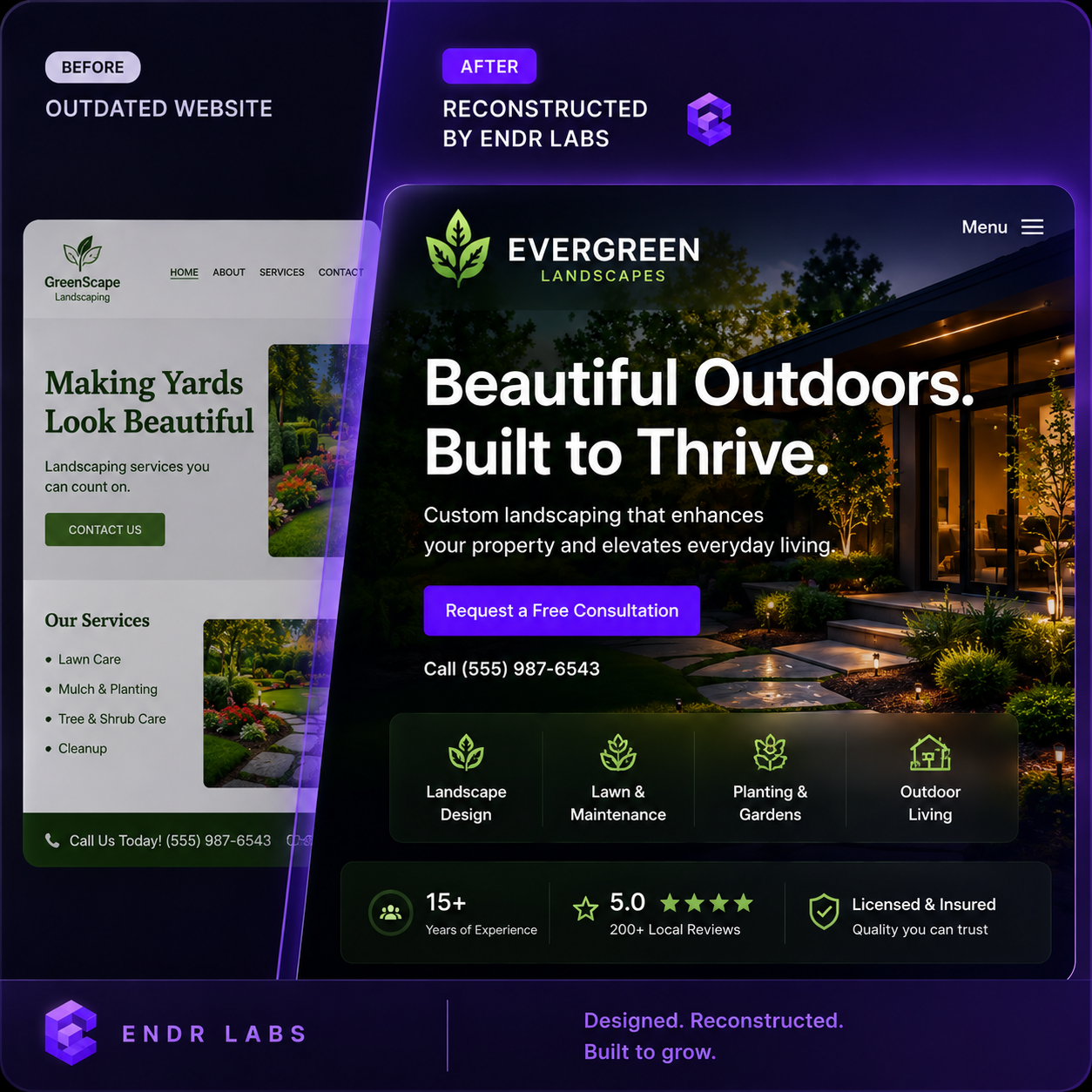 Evergreen Landscapes website reconstruction by ENDR LABS