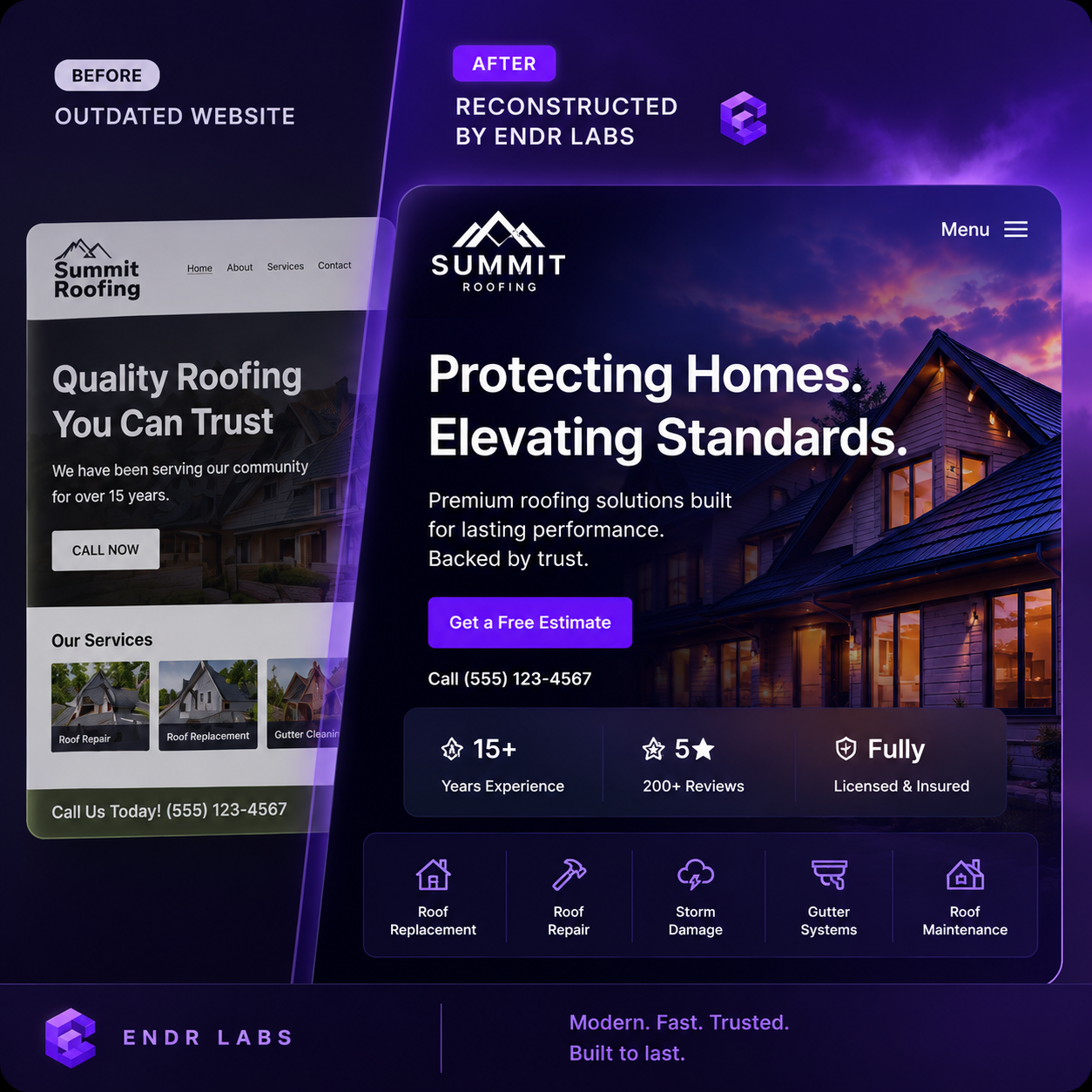 Summit Roofing website reconstruction by ENDR LABS